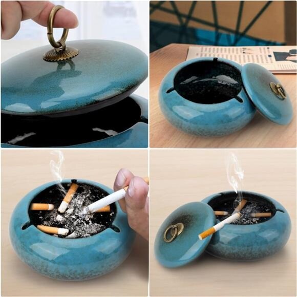 Large Size Color Glaze Cigarette Ashtray Windproof and Rainproof Outdoor Ceramic - Picture 5 of 7